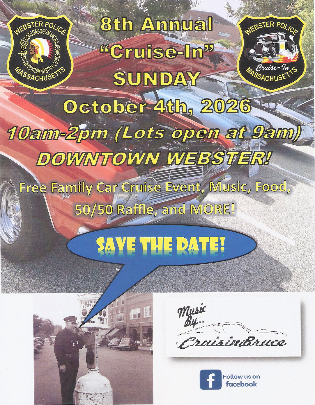 8th Annual "Cruise-In" Sunday event at Downtown Webster in Webster, MA on October 4, 2026