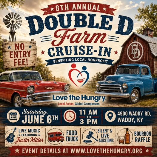 8th Annual Double D Farm Cruise-In event at 4900 Waddy Rd in Waddy, KY on June 6, 2026