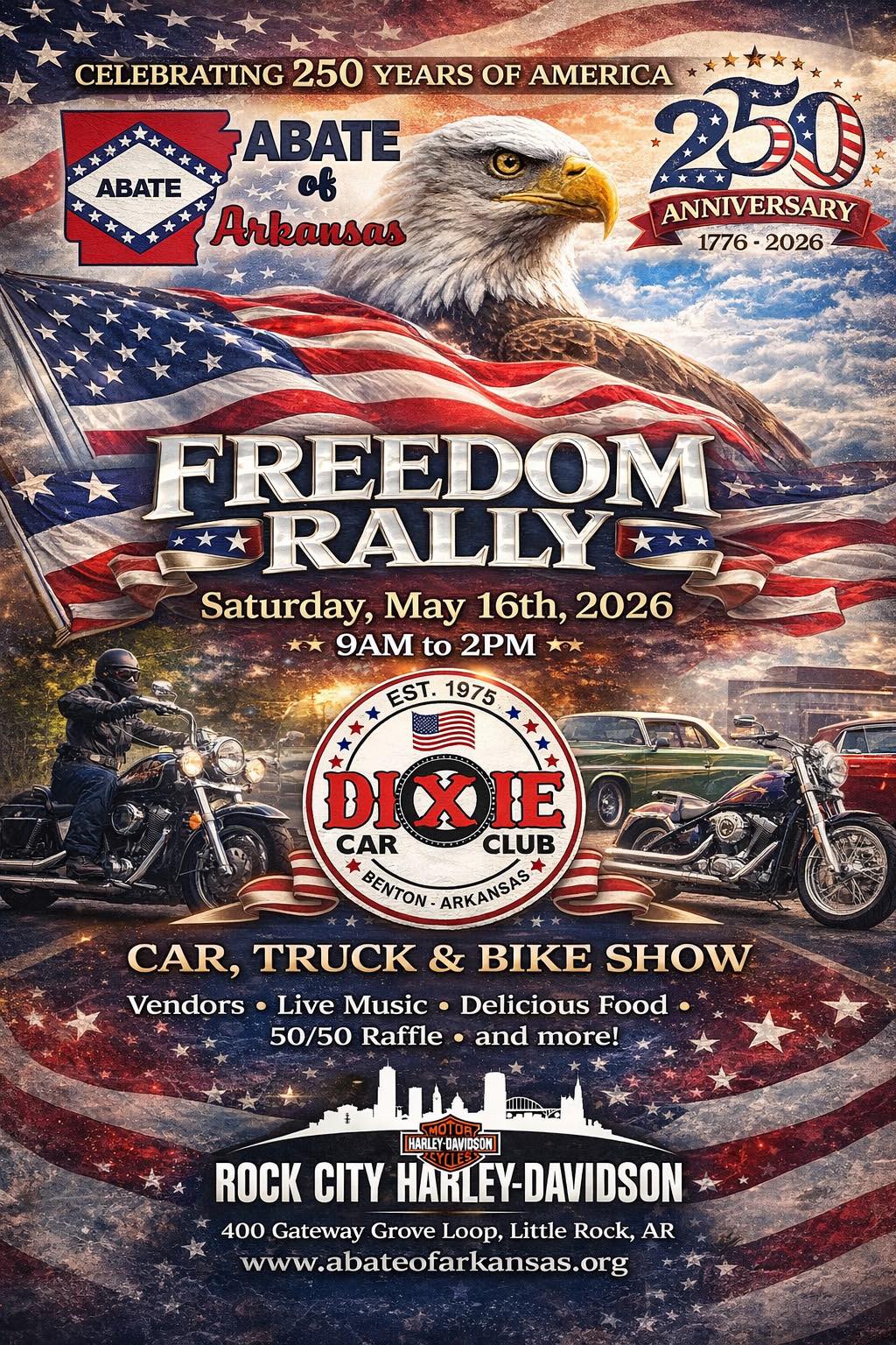 ABATE of Arkansas Freedom Rally event at Rock City Harley-Davidson in Little Rock, AR on May 16, 2026