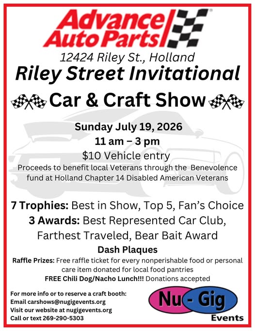 Advance Auto Parts Riley Street Invitational Car & Craft Show event at 12424 Riley St. in Holland, MI on July 19, 2026