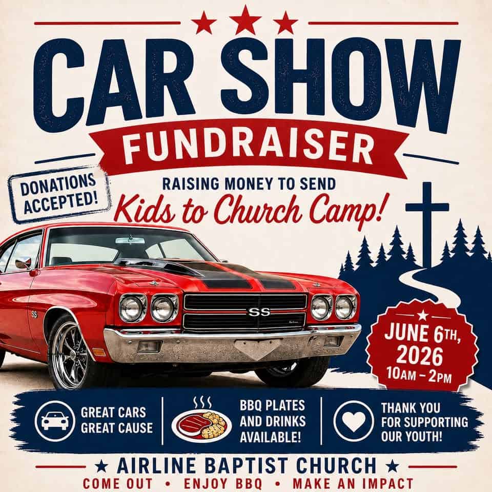 Airline Baptist Church Youth Group Car Show Fundraiser event at 1942 Clay Street in Henderson, KY on June 6, 2026