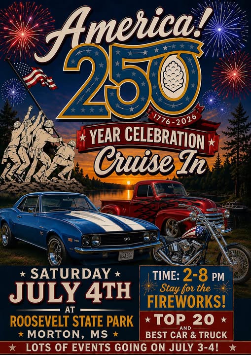 America! 250 Year Celebration Cruise In event at Roosevelt State Park in Morton, MS on July 4, 2026