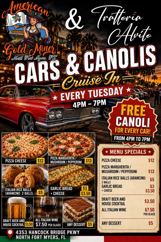 American Gold Miner & Trattoria Avito Cars & Canolis Cruise In event at American Gold Miner in North Fort Myers, FL on May 17, 2026