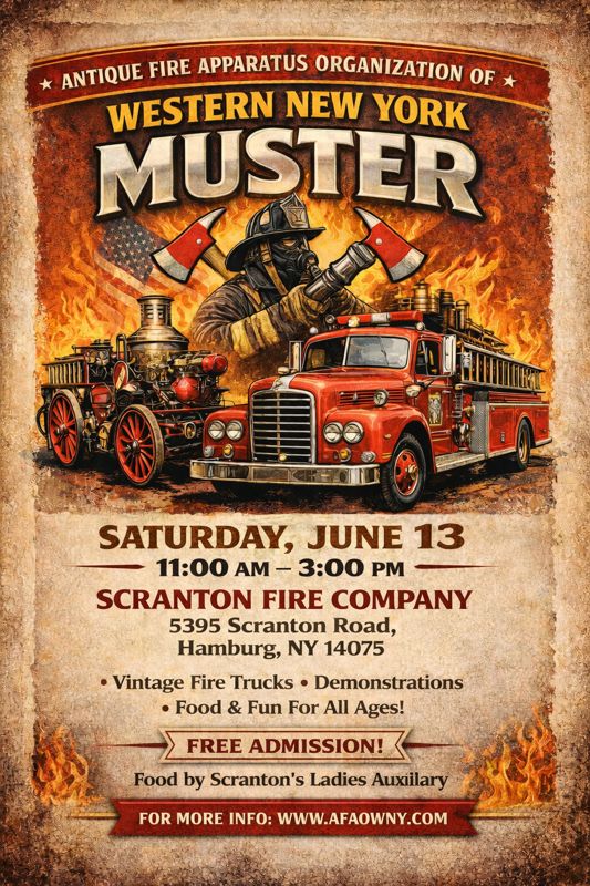 Antique Fire Apparatus Organization of Western New York Muster event at Scranton Fire Company in Hamburg, NY on June 13, 2026
