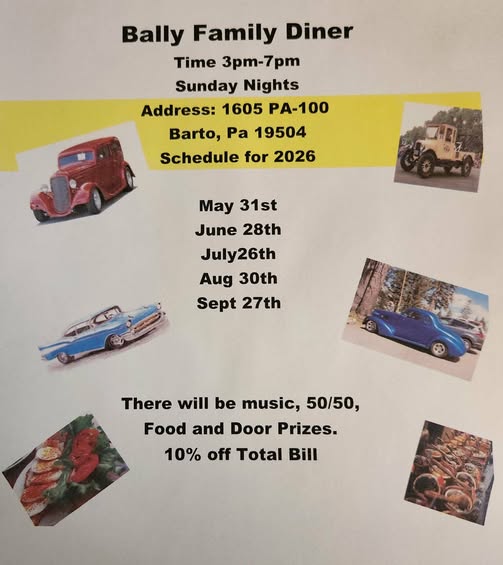 Bally Family Diner event at Bally Family Diner in Barto, PA on May 31, 2026