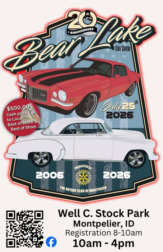 Bear Lake Car Show event at Well C. Stock Park in Montpelier, ID on July 25, 2026