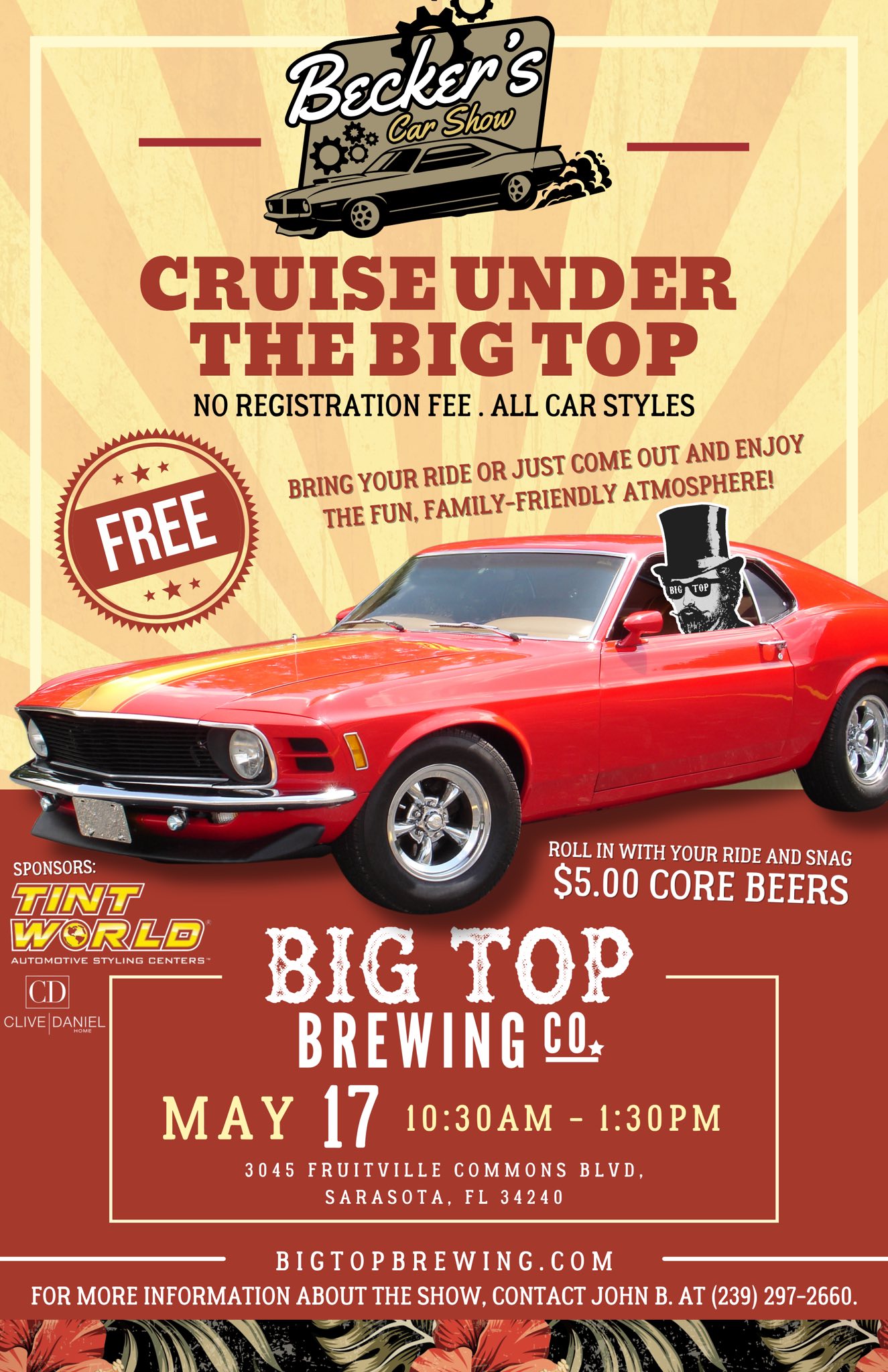 Becker's Car Show event at Big Top Brewing Co. in Sarasota, FL on May 17, 2026