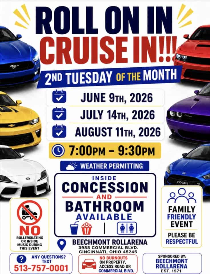 Beechmont Rollarena Car Cruise In event at 3988 Commercial Blvd in Cincinnati, OH on June 9, 2026