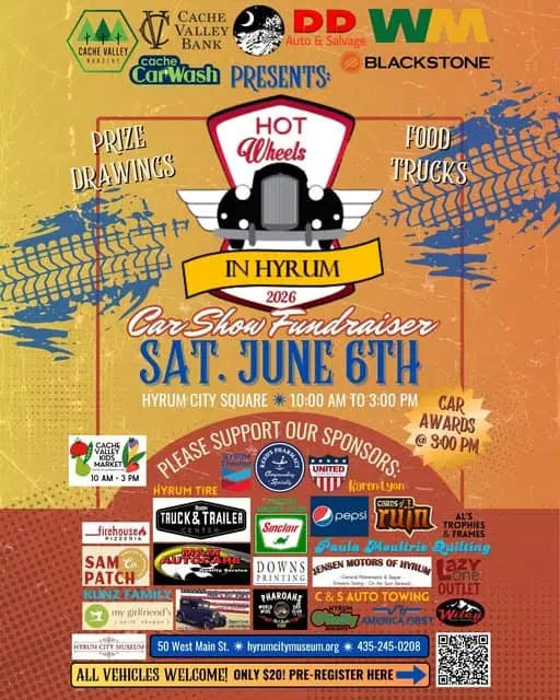 Cache Valley Bank Presents Hot Wheels In Hyrum 2026 Car Show Fundraiser event at Hyrum City Square in Hyrum, UT on June 6, 2026