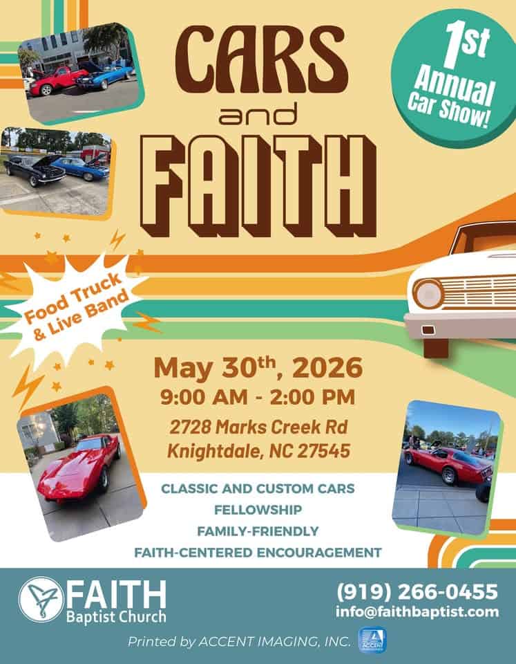 Cars and Faith - Car Show event at 2728 Marks Creek Rd in Knightdale, NC on May 30, 2026