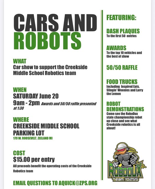 Cars And Robots event at Creekside Middle School Parking Lot in Zeeland, MI on June 20, 2026