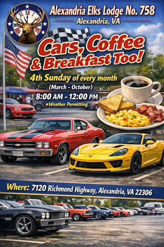 Cars, Coffee & Breakfast T00! – Alexandria, VA Monthly Community Car Meet event at 7120 Richmond Hwy in Alexandria, VA on June 28, 2026