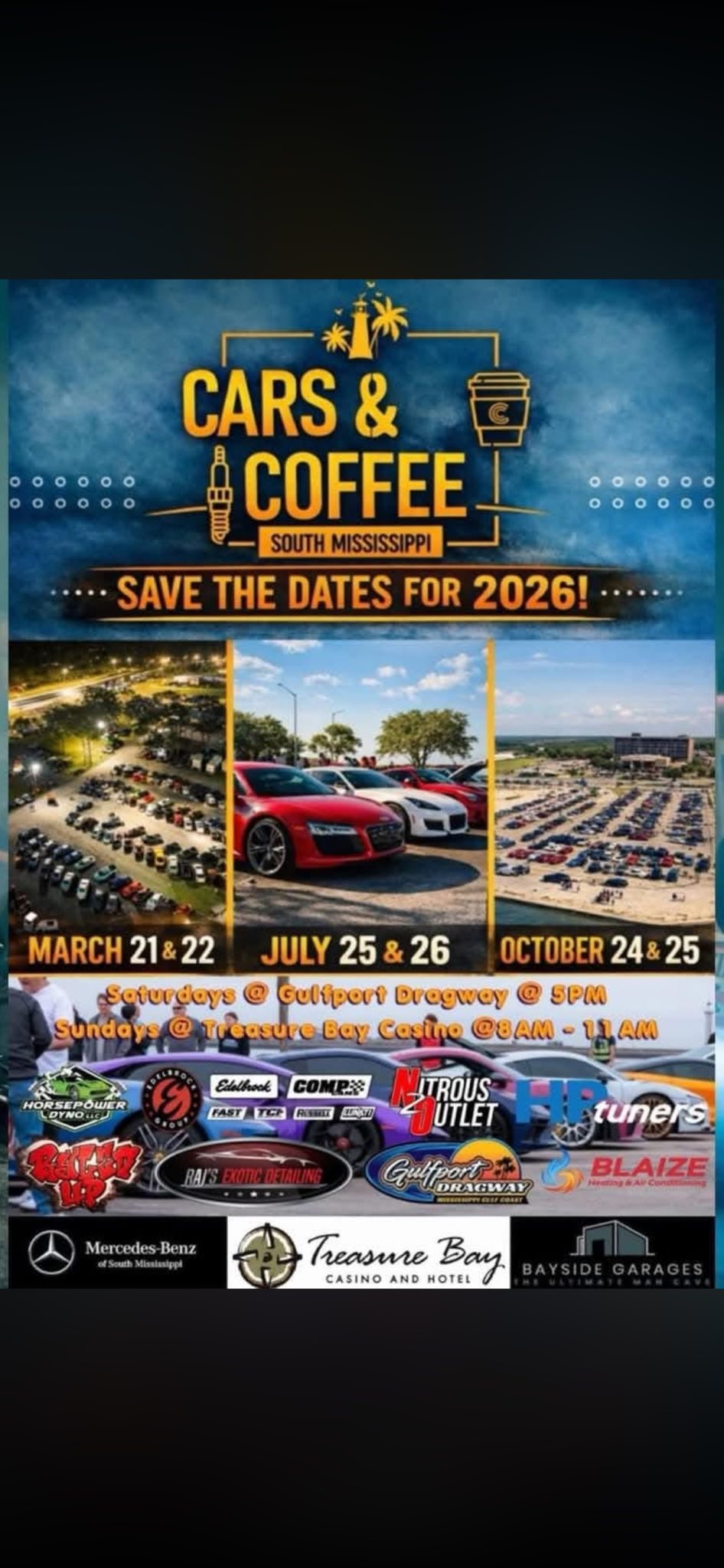 Cars & Coffee South Mississippi - Sunday event at Treasure Bay Casino in Gulfport, MS on March 21, 2027