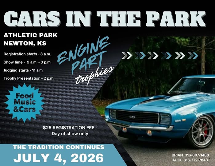 Cars In the Park event at Athletic Park in Newton, KS on July 4, 2026