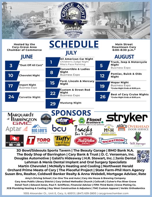 Cary Cruise Night event at Main Street in Cary, IL on August 26, 2026