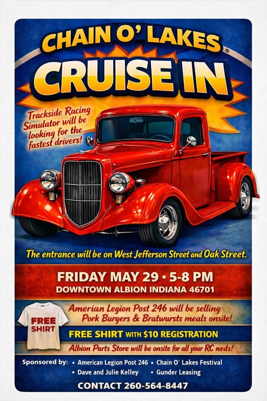 Chain O' Lakes Cruise In event at Downtown in Albion, IN on May 29, 2026