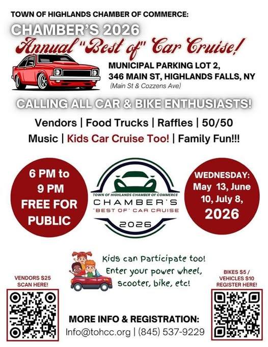 Chamber's 2026 Annual "Best of" Car Cruise! event at Municipal Parking Lot 2 in Highlands Falls, NY on May 13, 2026