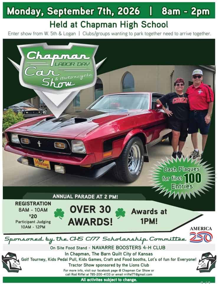Chapman Labor Day Car/motorcycle Show event at 400 W 4Th St in Chapman, KS on September 7, 2026