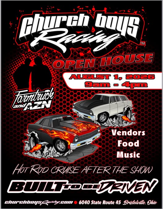 Church Boys Racing Open House event at 6040 State Route 45 in Bristolville, OH on August 1, 2026