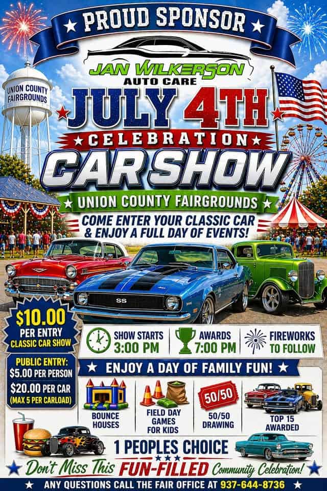 Classic car show, July 4th celebration event at 845 N Main St in Marysville, OH on July 4, 2026