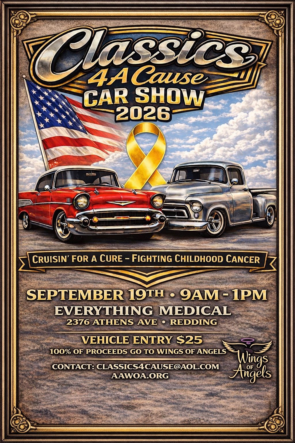 Classics 4A Cause Car Show 2026 event at Everything Medical in Redding, CA on September 19, 2026