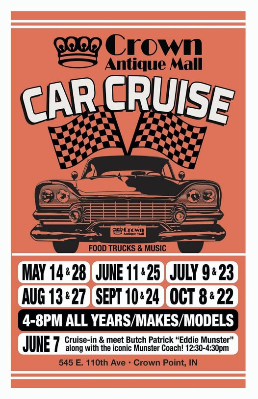 Crown Antique Mall Car Cruise event at Crown Antique Mall in Crown Point, IN on June 7, 2026