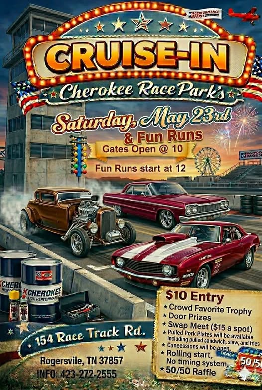Cruise-In Cherokee Race Park's event at Cherokee Race Park in Rogersville, TN on May 23, 2026