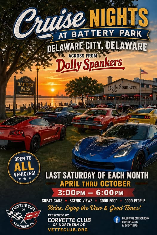 Cruise Nights at Battery Park Delaware City, Delaware Across from Dolly Spankers event at Battery Park in Delaware City, DE on April 25, 2026