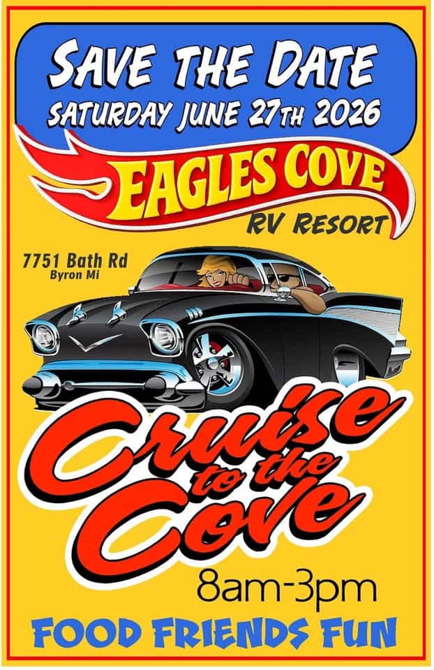 Cruise to the Cove Car Show event at 7751 Bath Rd in Byron, MI on June 27, 2026