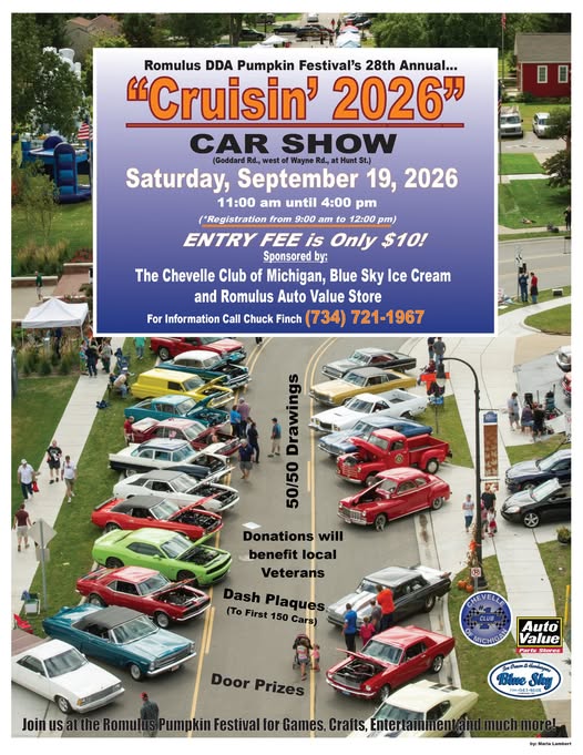 "Cruisin' 2026" Car Show event at Romulus Pumpkin Festival in Romulus, MI on September 19, 2026