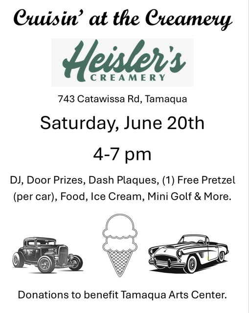 Cruisin' at the Creamery Heisler's Creamery event at Heisler's Creamery in Tamaqua, PA on June 20, 2026