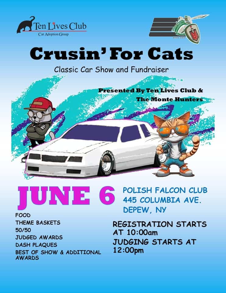 Crusin For Cats Car Show event at 445 Columbia Ave in Depew, NY on June 6, 2026