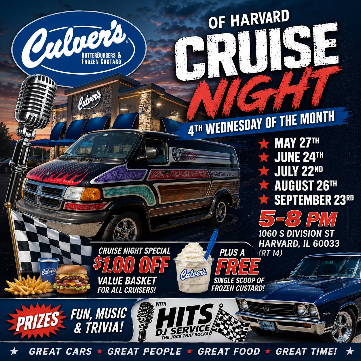 Culver's Of Harvard Cruise Night event at Culver's in Harvard, IL on June 24, 2026