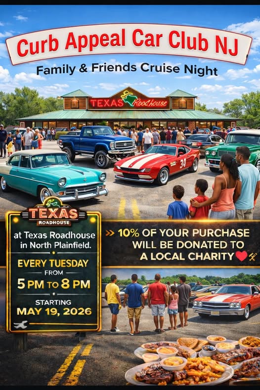 Curb Appeal Car Club NJ Family & Friends Cruise Night event at Texas Roadhouse in North Plainfield, NJ on May 19, 2026
