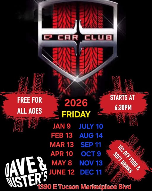 Dave & Buster's C2 Car Club event at Dave & Buster's in Tucson, AZ on July 10, 2026