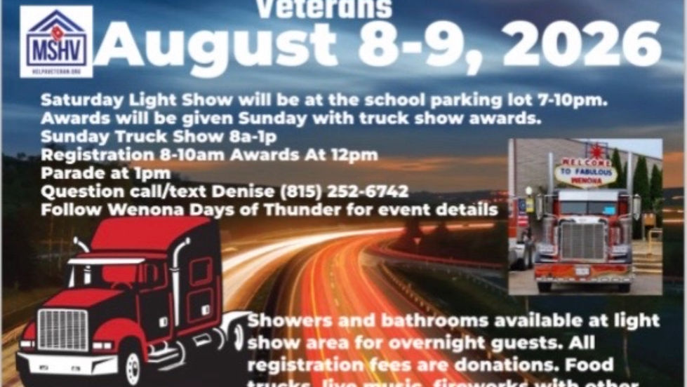 Day of Thunder Car, Truck & Tractor Show event at Chestnut & Main in Wenona, IL on August 9, 2026