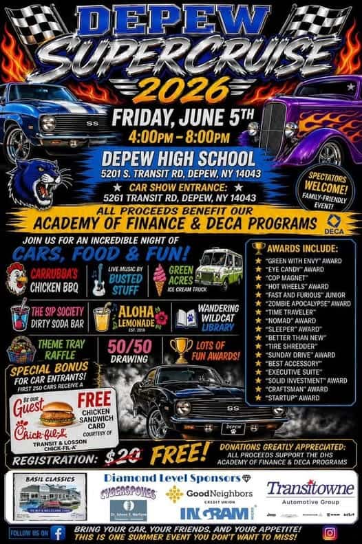 Depew Supercruise 2026 event at Depew High School in Depew, NY on June 5, 2026