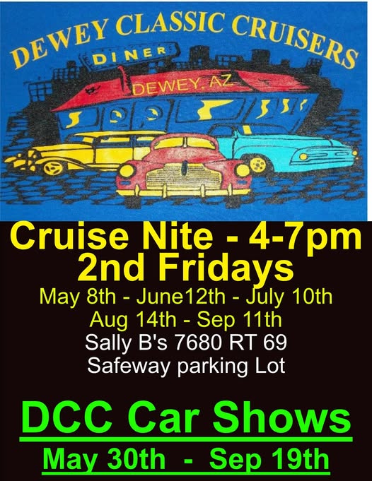 Dewey Classic Cruisers Cruise Nite event at Sally B's in Dewey, AZ on June 12, 2026