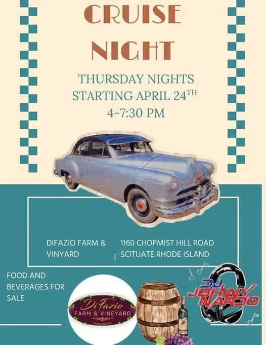 Difazio Farm & Vineyard Cruise Night event at Difazio Farm & Vineyard in Scituate, RI on April 24, 2026