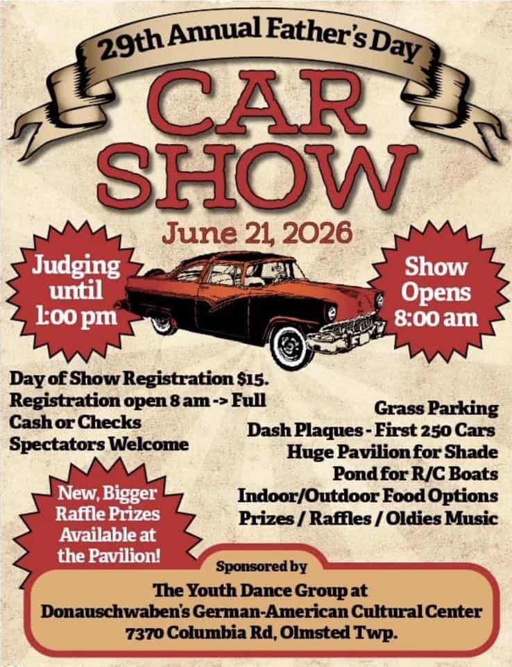 Donauschwaben Jugendgruppe 29th Annual Father's Day Car Show event at 7370 Columbia Rd in Olmsted Falls, OH on June 21, 2026