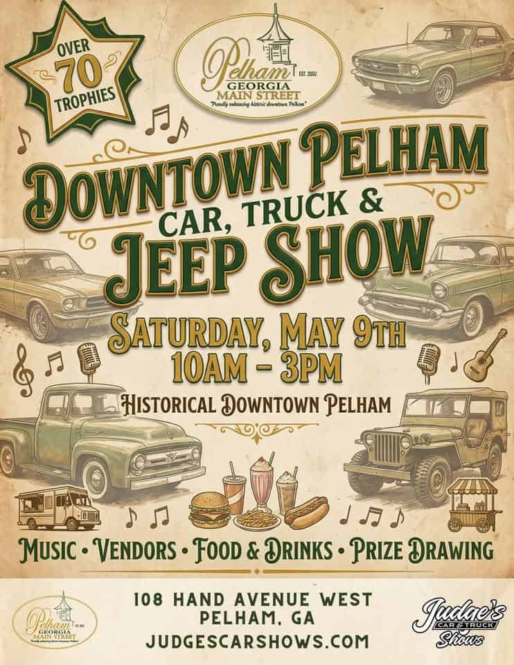 Downtown Pelham Annual Car Show & Cornhole Tournament event at 128 W Railroad St in Pelham, GA on June 6, 2026