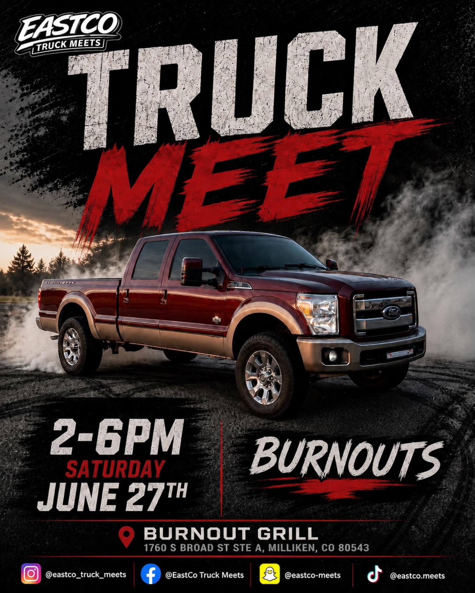 Eastco Truck Meet event at Burnout Grill in Milliken, CO on June 27, 2026