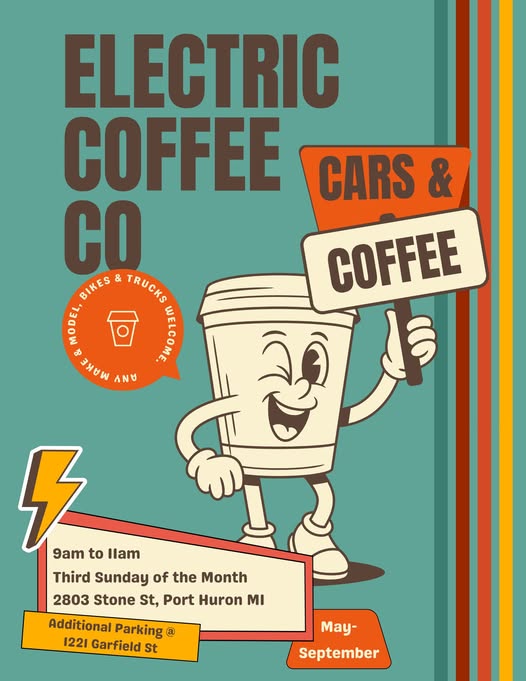Electric Coffee Co Cars & Coffee event at 2803 Stone St in Port Huron, MI on May 21, 2026
