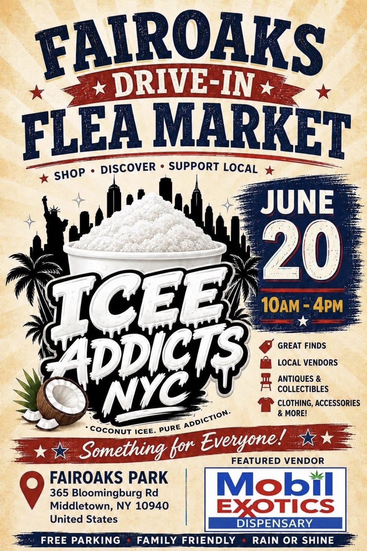 Fair Oaks Drive-In Flea Market Icee Addicts Nyc event at Fair Oaks Park in Middletown, NY on June 20, 2026