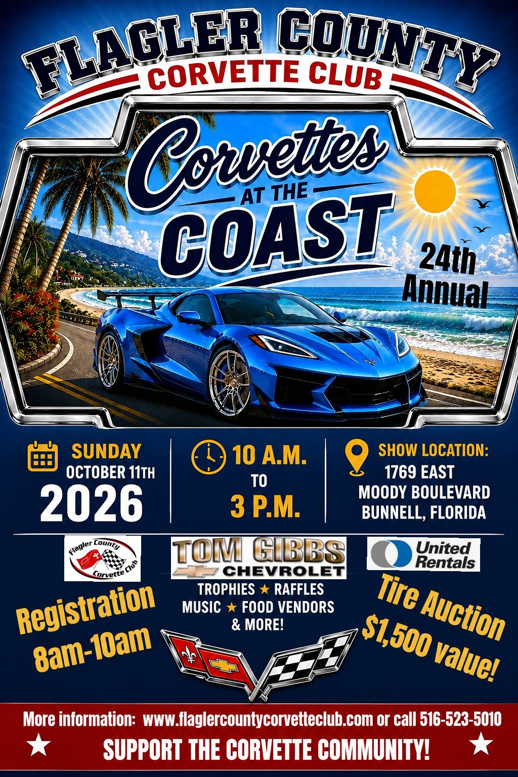 Flagler County Corvette Club Corvettes At The Coast event at 1769 East Moody Boulevard in Bunnell, FL on October 11, 2026