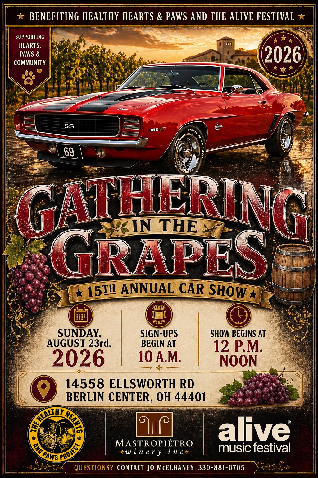 Gathering IN The Grapes 15th Annual Car Show event at Mastropietro Winery INC in Berlin Center, OH on August 23, 2026