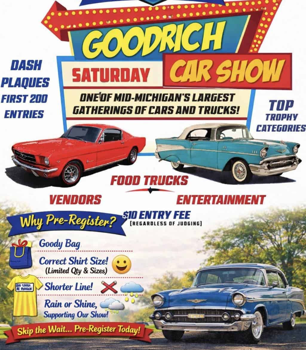 Goodrich Saturday Car Show event at Goodrich Commons Park in Goodrich, MI on August 1, 2026