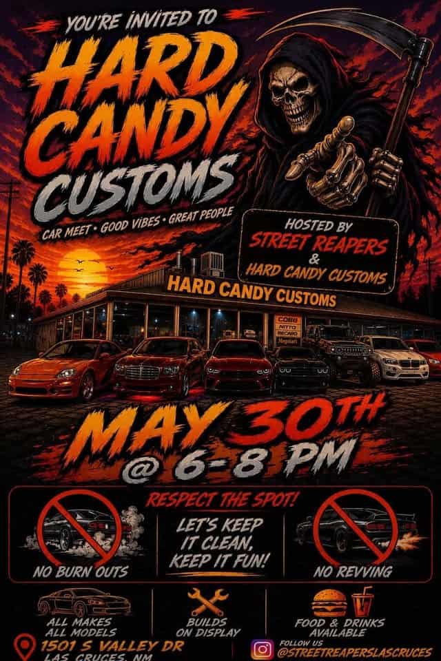 Hard Candy Customs Car Show event at 1501 S Valley Dr in Las Cruces, NM on May 30, 2026