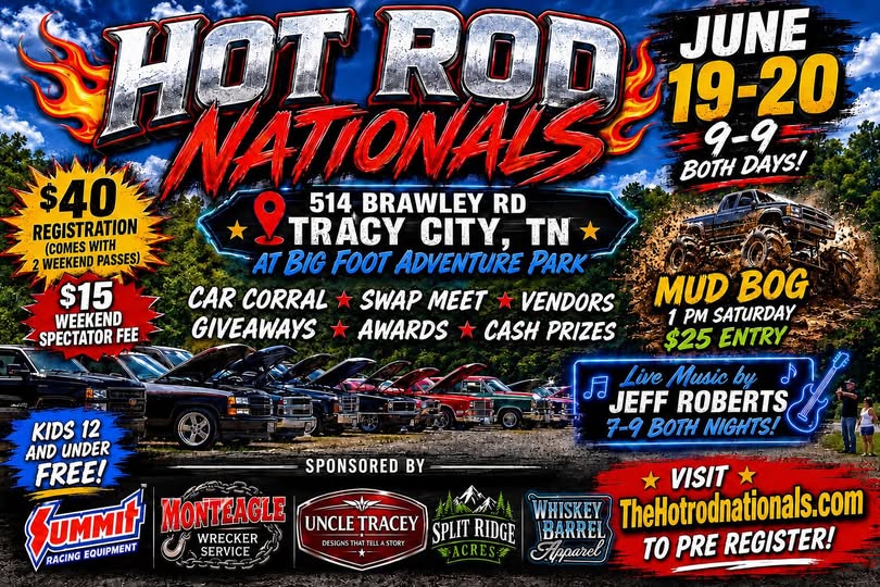 Hot Rod Nationals event at Big Foot Adventure Park in Tracy City, TN on June 19, 2026