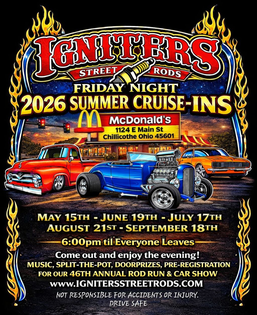 Igniters Street Rods Friday Night 2026 Summer Cruise-Ins event at McDonald's in Chillicothe, OH on May 15, 2026